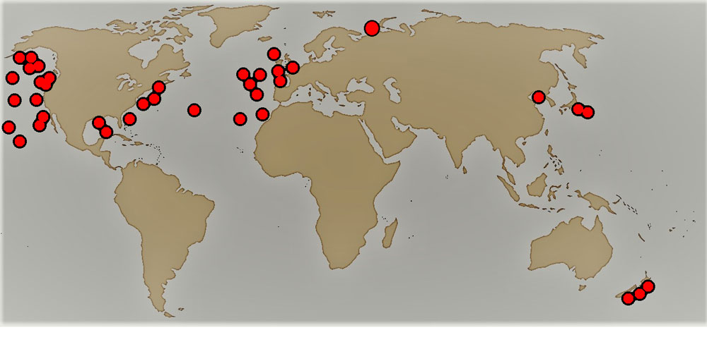 places of radioactive waste discharge into the oceans